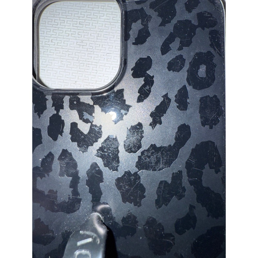Black Leopard Print Phone‎ Case with Finger Loop Grip iPhone 13 Pro Max Cover
